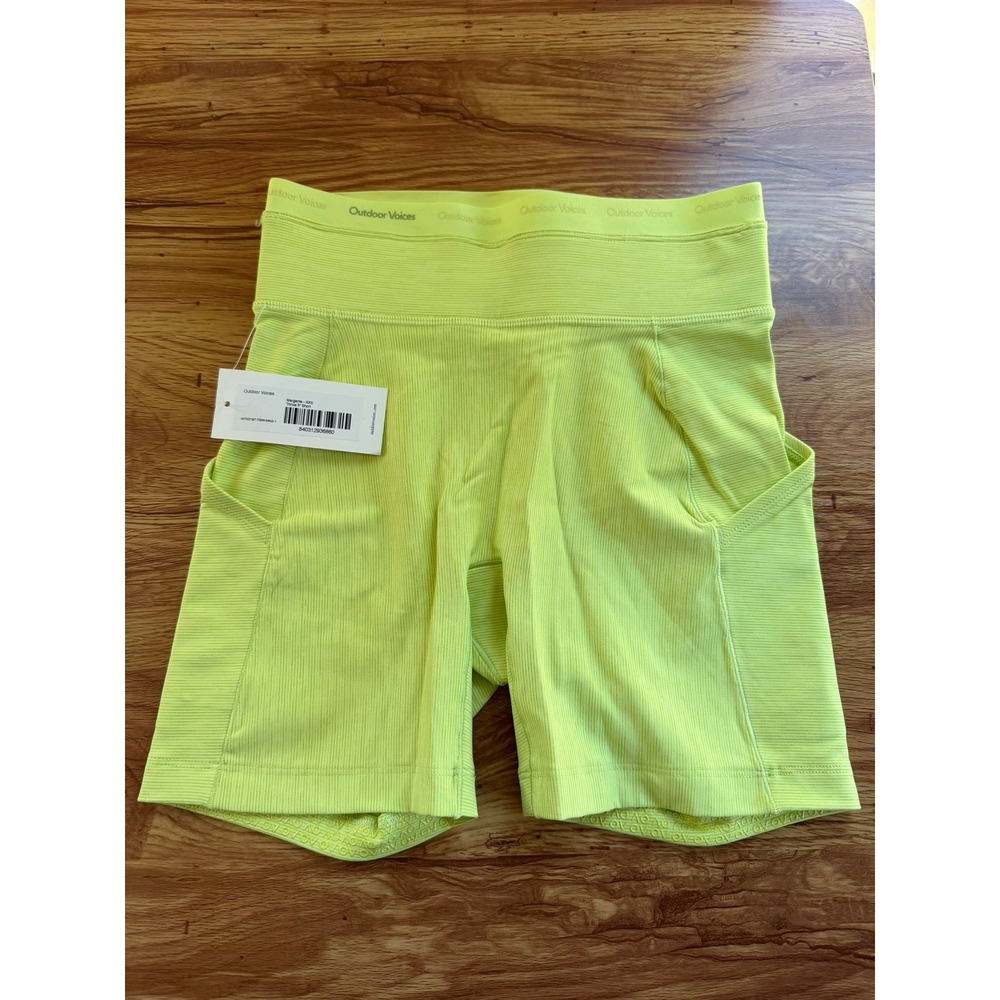 Outdoor Voices Thrive 5" Short Ribbed High Waist Pockets Margarita Green XXS NWT